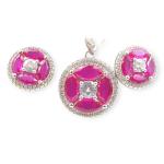 925 Sterling Silver Pendant Set in Round Shape with Pink Stones